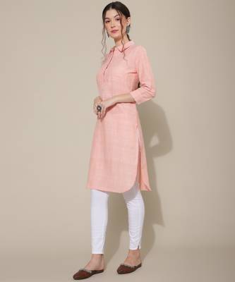 Orange plain cotton cotton-kurtis 5