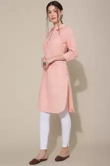 Orange plain cotton cotton-kurtis