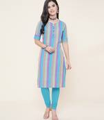Blue plain cotton cotton-kurtis