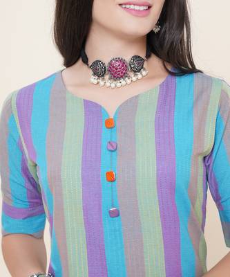 Blue plain cotton cotton-kurtis 2