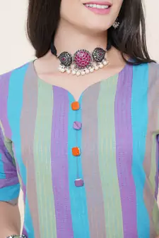 Blue plain cotton cotton-kurtis