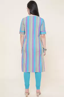 Blue plain cotton cotton-kurtis
