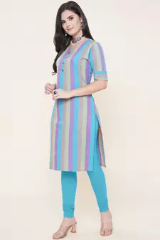 Blue plain cotton cotton-kurtis