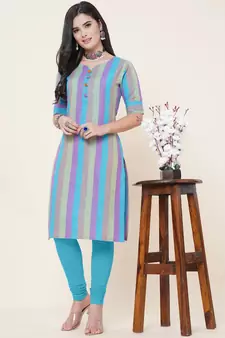 Blue plain cotton cotton-kurtis