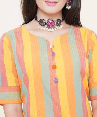 Yellow plain cotton cotton-kurtis 2