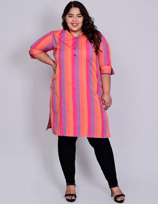 Pink plain cotton cotton-kurtis 1