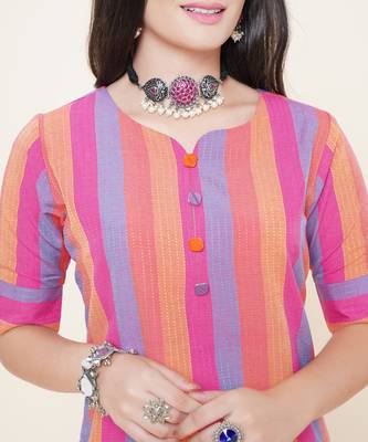 Pink plain cotton cotton-kurtis 2