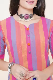 Pink plain cotton cotton-kurtis