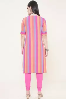 Pink plain cotton cotton-kurtis