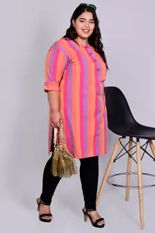 Pink plain cotton cotton-kurtis