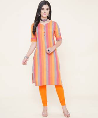 Orange plain cotton cotton-kurtis 1