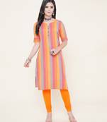 Orange plain cotton cotton-kurtis