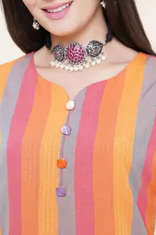 Orange plain cotton cotton-kurtis