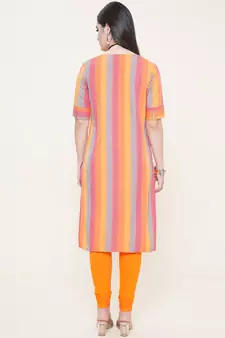 Orange plain cotton cotton-kurtis