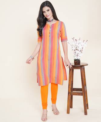 Orange plain cotton cotton-kurtis 4