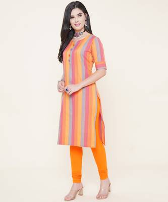 Orange plain cotton cotton-kurtis 5