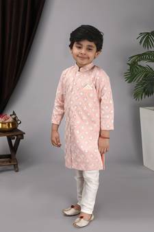 Peach achkan off white chudidar