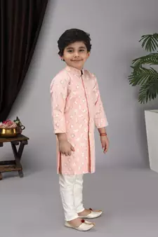 Peach achkan off white chudidar