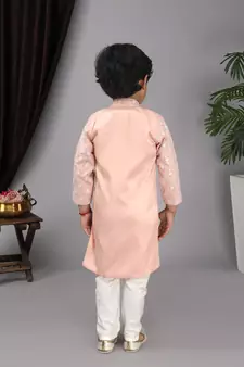 Peach achkan off white chudidar