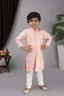 Peach achkan off white chudidar