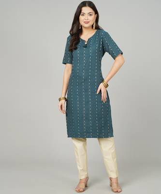 Blue woven cotton cotton-kurtis 1