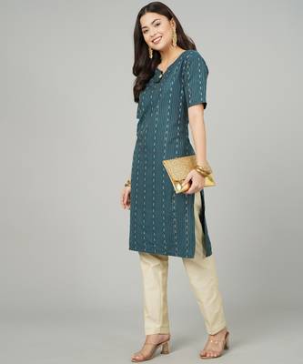 Blue woven cotton cotton-kurtis 4