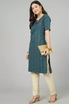 Blue woven cotton cotton-kurtis