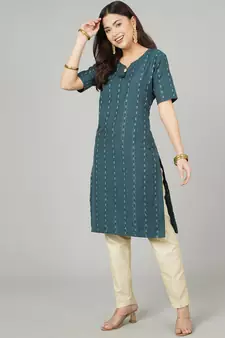 Blue woven cotton cotton-kurtis