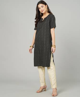 Black woven cotton cotton-kurtis 1
