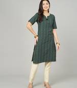 Green woven cotton cotton-kurtis