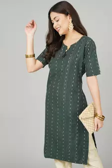 Green woven cotton cotton-kurtis