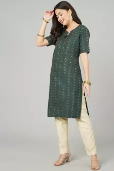 Green woven cotton cotton-kurtis