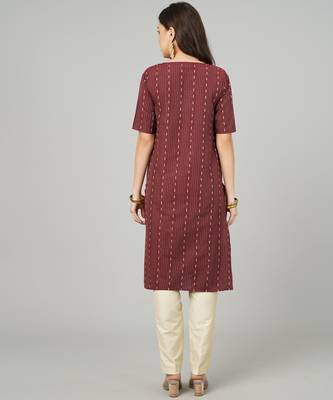 Maroon woven cotton cotton-kurtis 3