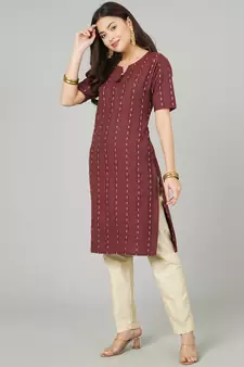 Maroon woven cotton cotton-kurtis