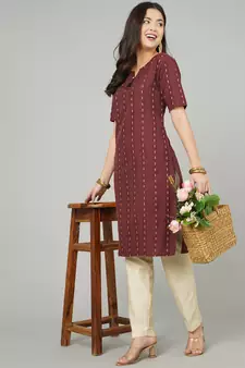 Maroon woven cotton cotton-kurtis