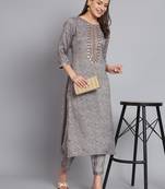 Womens grey embroidery kurta with trouser