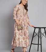 Womens printed front pleated kurta with trouser