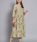 Womens printed front pleated kurta with trouser