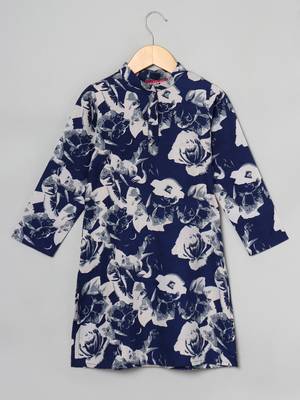 Long Tunic For Girls With Mandarin Collar In Crepe Fabric 1