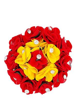DIAN Red & Yellow Full Bun Juda Maker Flower Gajra Hair Accessories, Artificial Juda Hair Accessories 1