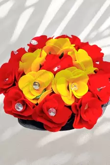 DIAN Red & Yellow Full Bun Juda Maker Flower Gajra Hair Accessories, Artificial Juda Hair Accessories