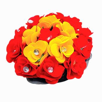 DIAN Red & Yellow Full Bun Juda Maker Flower Gajra Hair Accessories, Artificial Juda Hair Accessories 4