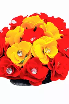 DIAN Red & Yellow Full Bun Juda Maker Flower Gajra Hair Accessories, Artificial Juda Hair Accessories