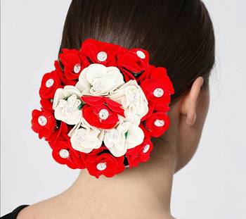 DIAN Red & White Full Bun Juda Maker Flower Gajra Hair Accessories, Artificial Juda Hair Accessories 2