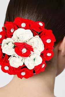 DIAN Red & White Full Bun Juda Maker Flower Gajra Hair Accessories, Artificial Juda Hair Accessories