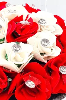 DIAN Red & White Full Bun Juda Maker Flower Gajra Hair Accessories, Artificial Juda Hair Accessories