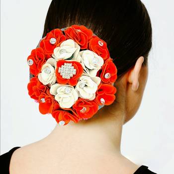 DIAN Orange & White Full Bun Juda Maker Flower Gajra Hair Accessories, Artificial Juda Hair Accessories 2