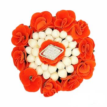 DIAN Orange & White Full Bun Juda Maker Flower Gajra Hair Accessories, Artificial Juda Hair Accessories 1