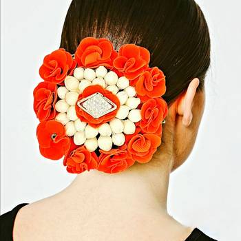 DIAN Orange & White Full Bun Juda Maker Flower Gajra Hair Accessories, Artificial Juda Hair Accessories 2