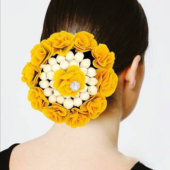 DIAN Yellow & White Full Bun Juda Maker Flower Gajra Hair Accessories, Artificial Juda Hair Accessories 2